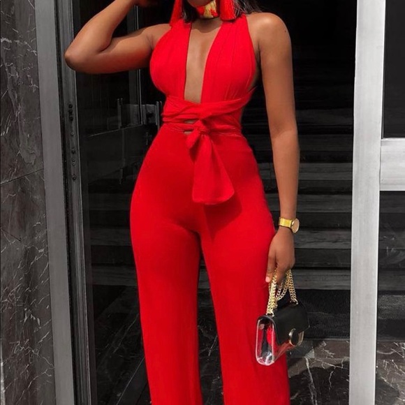 tie waist wide leg jumpsuit